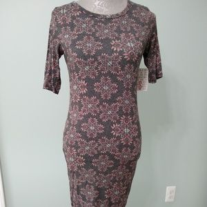 LuLaRoe Julia Dress S NWT Grey Red Tan
